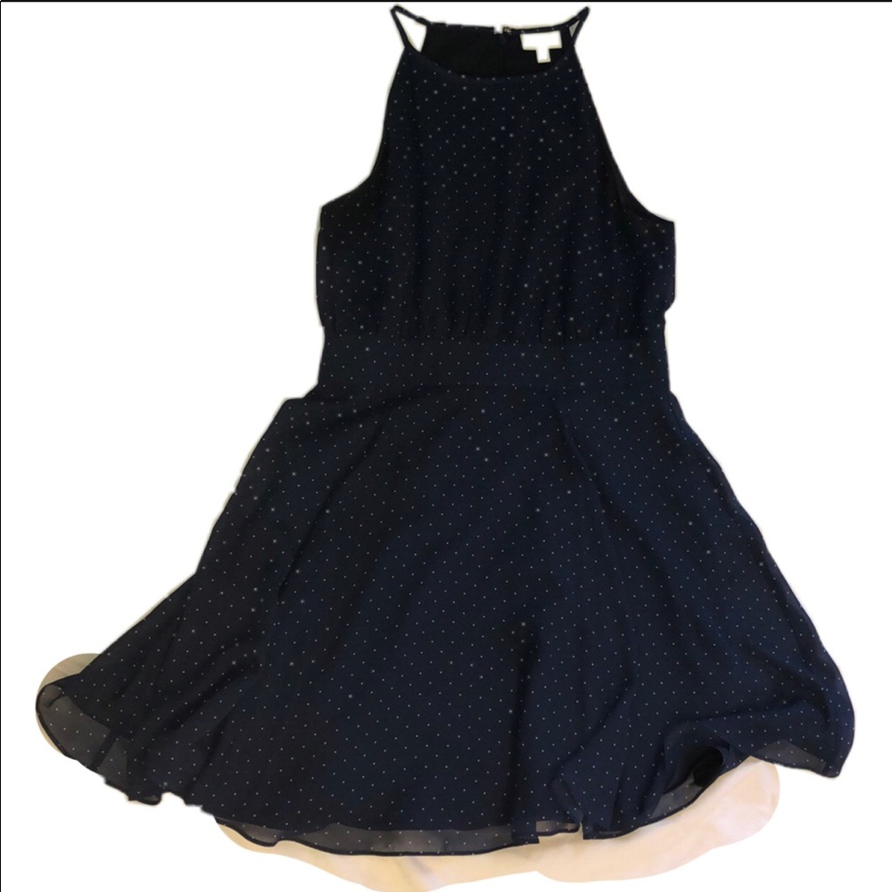 size 8 navy blue with white polka dots dress
